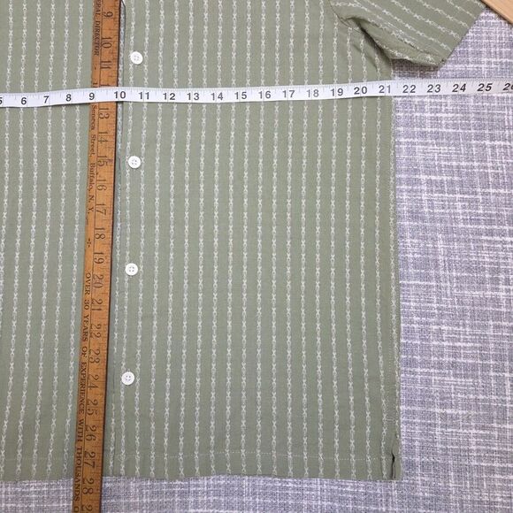 NWT COMMON PEOPLE Harris Shirt Linen Blend SS Sage Green Stripe Mens S MSRP $179 - Picture 8 of 13